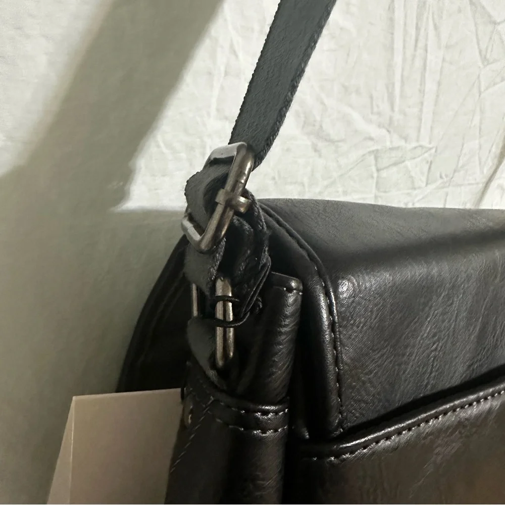Bugatti Black Leather Messenger Bag